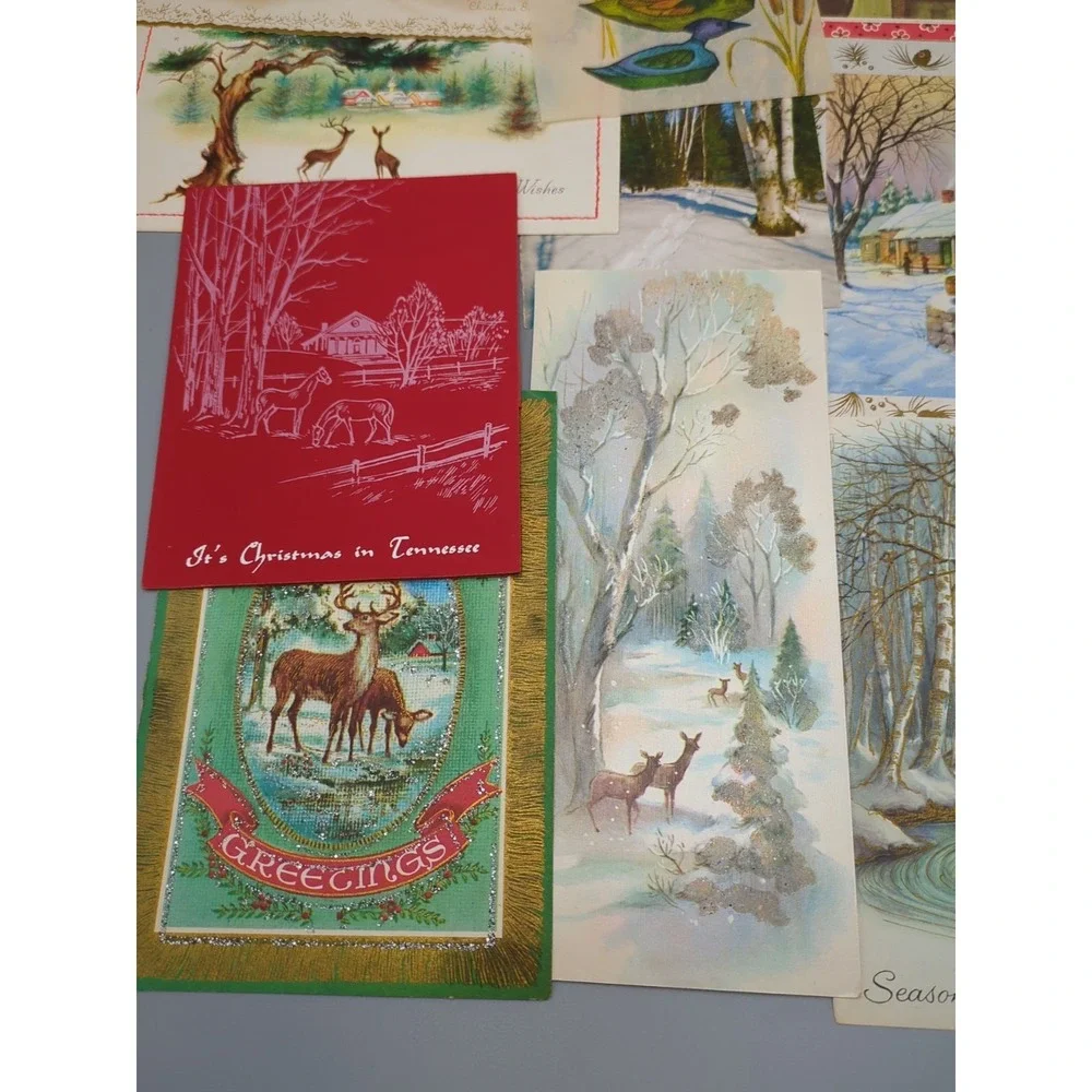 15 Old Vtg Used Christmas Card Fronts for Crafts Winter Scene Country Farm‎ Hunt